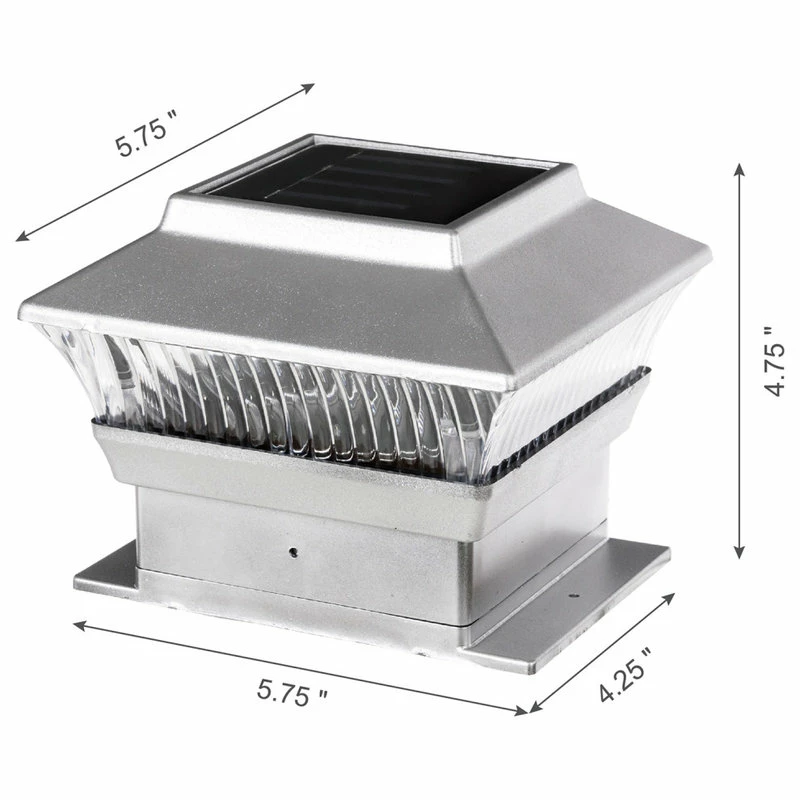 Glitzhome 5.75"L Solar Powered LED Fence Post Cap Light, Set Of 4, Silver - Image 6