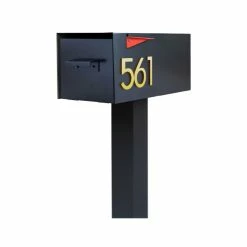 Modern Aspect Malone Post-Mounted Mailbox Optional Pole, Black, With Numbers