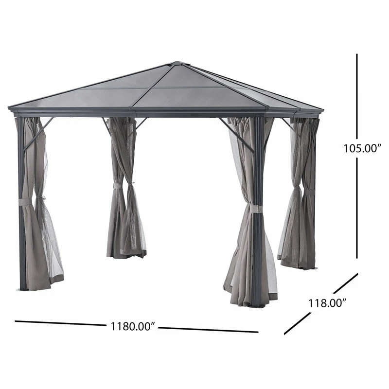 GDFStudio GDF Studio Bali Outdoor 10'x10' Aluminum Framed Gazebo With Curtains, Gray/Black 5 GDFStudio GDF Studio Bali Outdoor 10'x10' Aluminum Framed Gazebo With Curtains, Gray/Black - Image 3