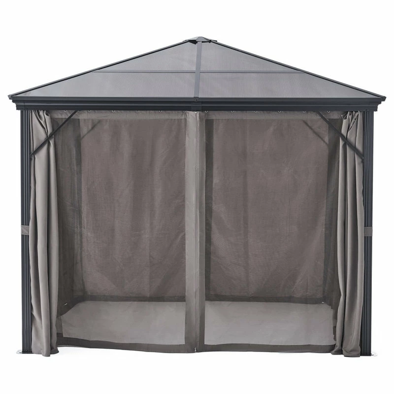 GDFStudio GDF Studio Bali Outdoor 10'x10' Aluminum Framed Gazebo With Curtains, Gray/Black 11 GDFStudio GDF Studio Bali Outdoor 10'x10' Aluminum Framed Gazebo With Curtains, Gray/Black - Image 9