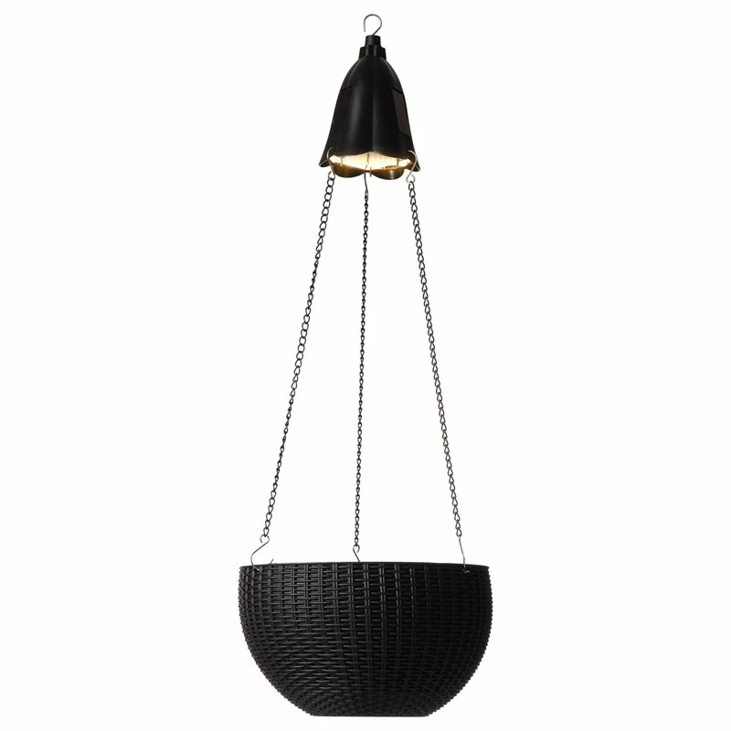 Glitzhome 30"H Solar Lighted Plastic Hanging Planter, Black