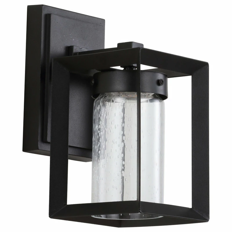 JONATHAN Y Nate 6.75" Outdoor Modern Cube Bubble Glass/Metal Integrated LED Sconce, Black - Image 6