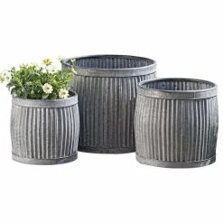 Whole House Worlds Belly Bucket Planters, Set Of 3, Galvanized Metal , 17 - 12" Diameter