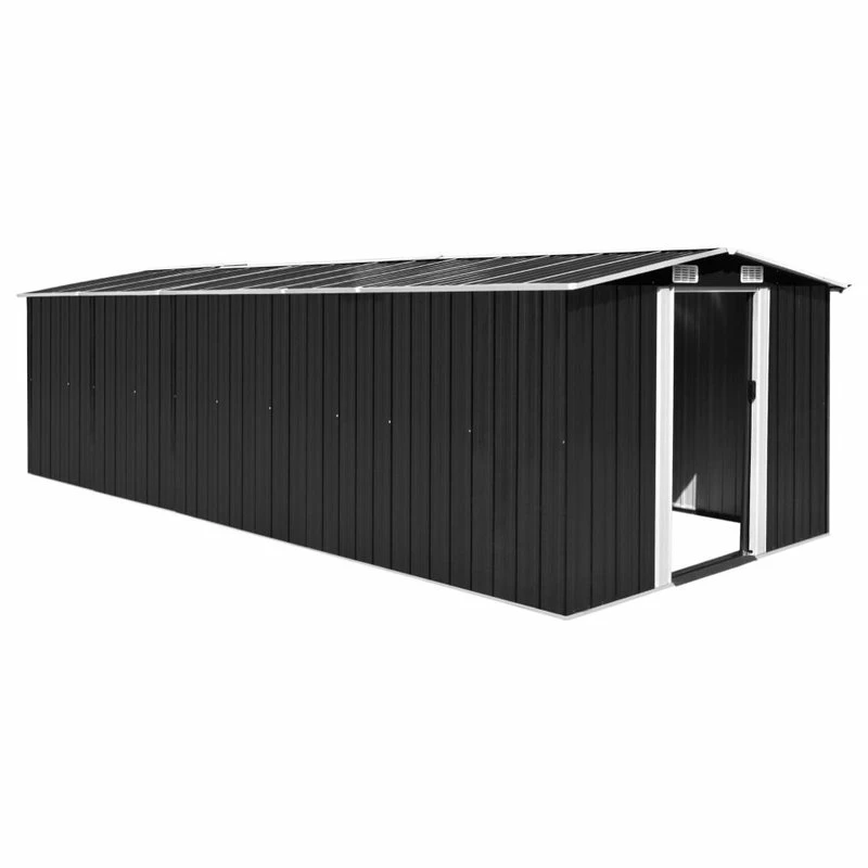 Vida XL International B.V. VidaXL Garden Shed With Sliding Doors 228.3" Metal Anthracite Tool Log Cabin