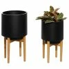 CosmoLiving By Cosmopolitan Metal Planters, 20", 16"H, 2-Piece Set, Black, 13.85"lx13.85"wx24.15"h