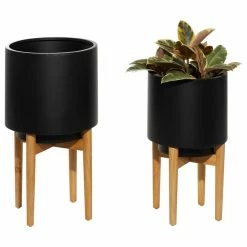 CosmoLiving By Cosmopolitan Metal Planters, 20", 16"H, 2-Piece Set, Black, 13.85"lx13.85"wx24.15"h