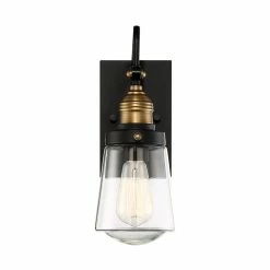 Savoy House Macauley 1-Light Outdoor Wall Light, Vintage Black With Warm Brass