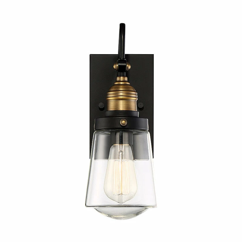 Savoy House Macauley 1-Light Outdoor Wall Light, Vintage Black With Warm Brass