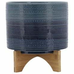 Sagebrook Home 11" Dotted Planter With Wood Stand, Blue