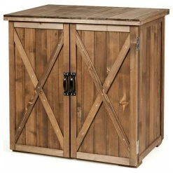 Gymax Storage Cabinet With Double Doors Solid Fir Wood Tool Shed Garden