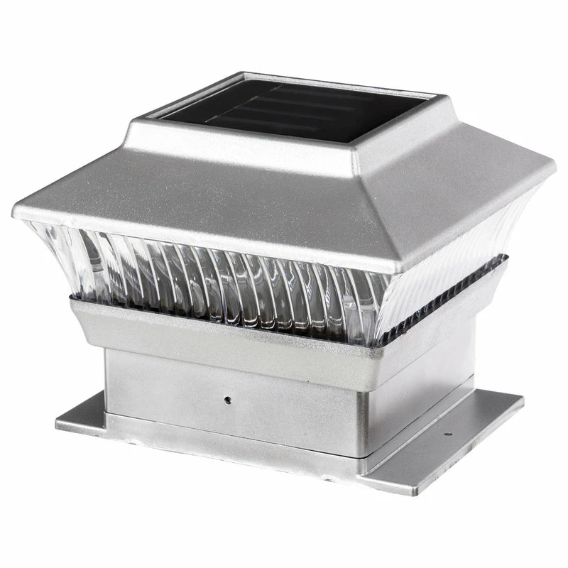 Glitzhome 5.75"L Solar Powered LED Fence Post Cap Light, Set Of 4, Silver - Image 3