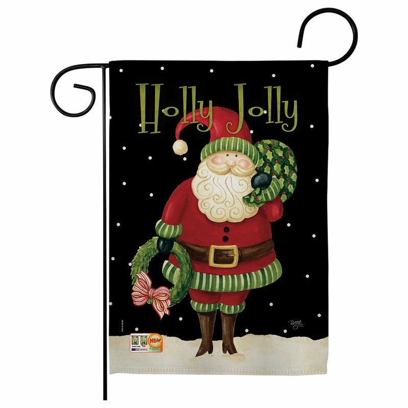 Breeze Decor Holly Jolly Santa Winter Decorative Vertical Double Sided Garden Flag