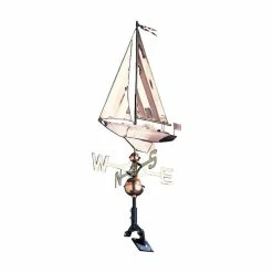 Whitehall Products 19"L X 4"W X 49"H Copper Sailboat Classic Directions Weathervane, Polished