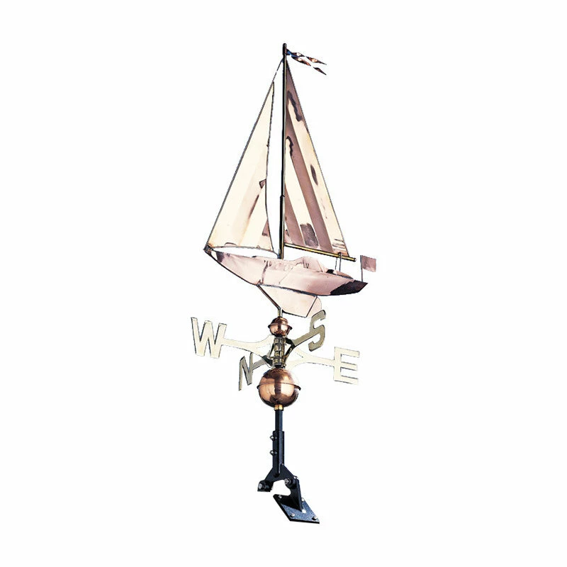 Whitehall Products 19"L X 4"W X 49"H Copper Sailboat Classic Directions Weathervane, Polished
