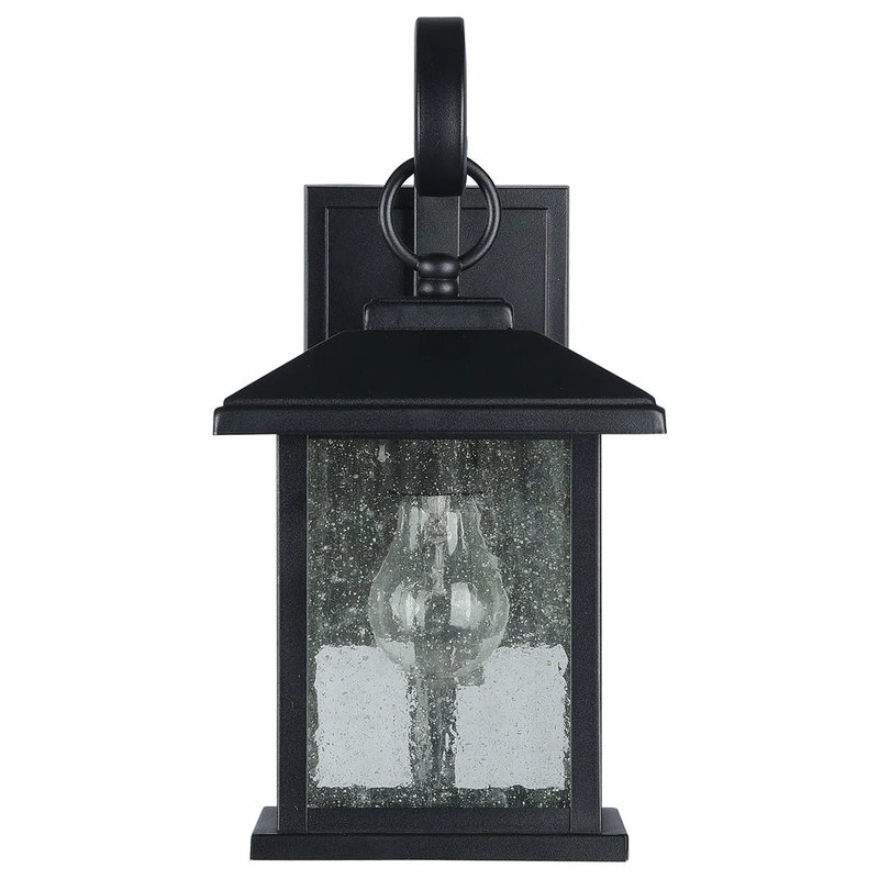 Edvivi Lighting Mira Textured Black Outdoor Wall Sconce Clear Seedy Glass Lantern Light - Image 2