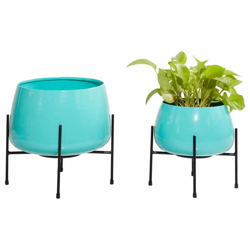 Brimfield & May Modern Teal Metal Planter 51973 3 Brimfield & May Modern Teal Metal Planter 51973