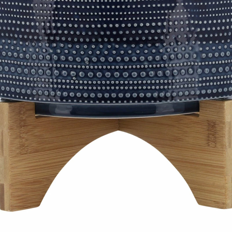 Sagebrook Home 11" Dotted Planter With Wood Stand, Blue - Image 7