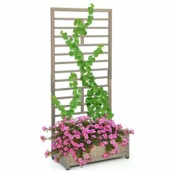 Costway 68in Wood Planter Box W/ Trellis Raised Garden Bed For Climbing Plants
