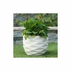 LuxenHome White Wavy Design Planter