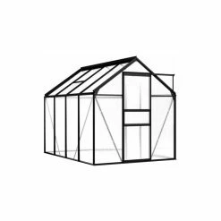 Vida XL International B.V. VidaXL Greenhouse Anthracite Aluminum 51.1 Ft² Garden Shed Plant Conservatory