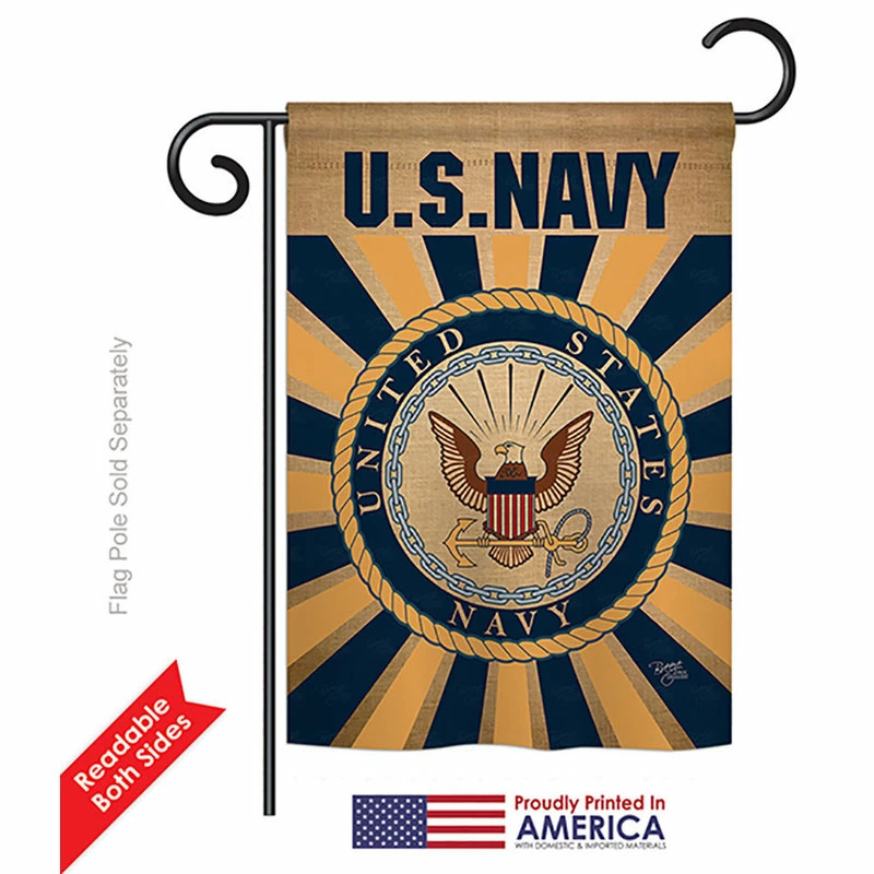 Breeze Decor Navy Burlap Americana, Everyday Garden Flag 13"x18.5" - Image 2