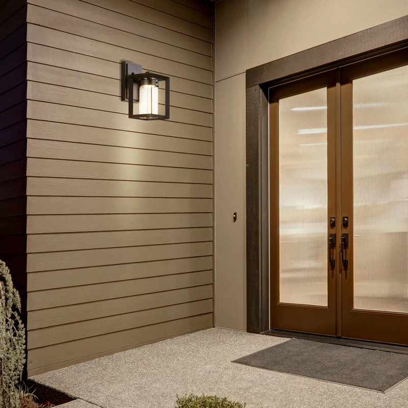 JONATHAN Y Nate 6.75" Outdoor Modern Cube Bubble Glass/Metal Integrated LED Sconce, Black - Image 4