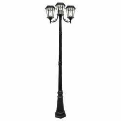 Gama Sonic Victorian Solar Lamp Post, Triple Lamp, GS-Solar LED Bulb, Black Finish