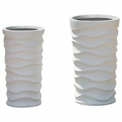 LuxenHome 2-Piece White Finish Tall Wavy MgO Planters