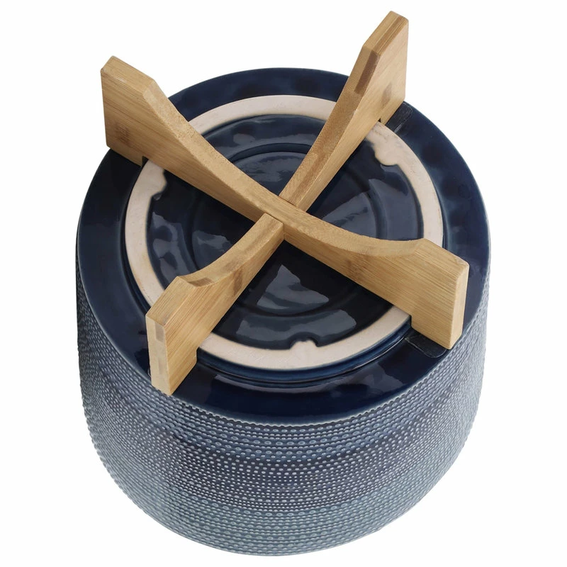 Sagebrook Home 11" Dotted Planter With Wood Stand, Blue - Image 5