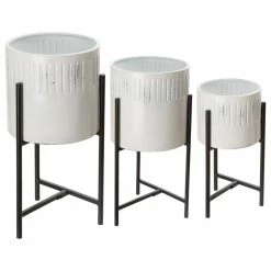 Glitzhome 3-Piece Washed White Metal Plant Stand Set
