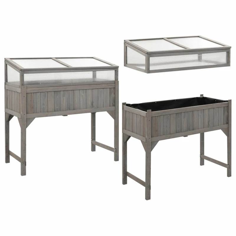 Vida XL International B.V. VidaXL Solid Fir Wood Raised Bed With Greenhouse 43.3"x21.3"x47.2" Flower Box - Image 5