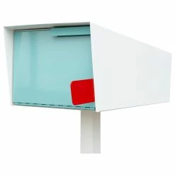 Modern Mailbox Post Mounted Mailbox, Two Tone White, White/Robin Egg, Post Included