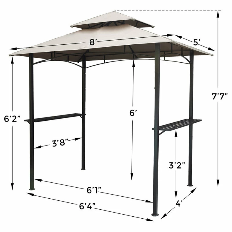 HIO 8 Ft. X 5 Ft. 2-Tier Steel Grill Gazebo With Shelves, Beige - Image 4