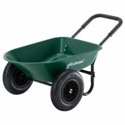 Glitzhome 5 Cu'ft Green Steel Framed Plastic Garden Dual-Wheel Utility Dump Cart