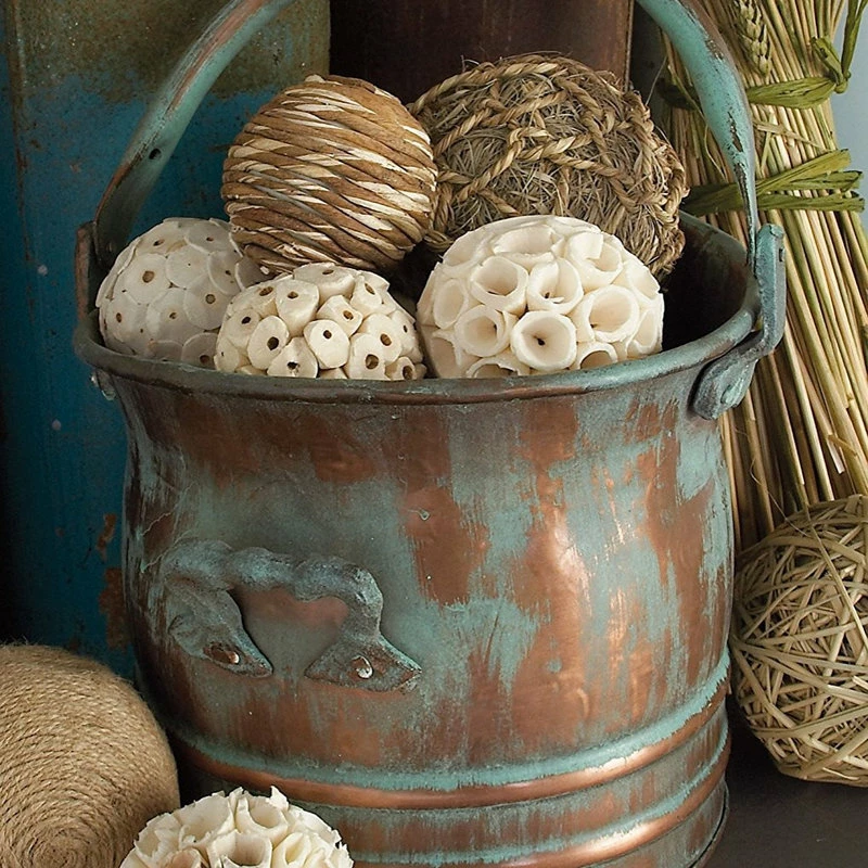 Benzara, Woodland Imprts, The Urban Port Green Tinged Metal Bucket Planter With Handles, 3-Piece Set - Image 4