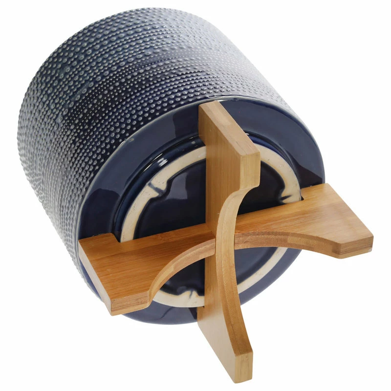 Sagebrook Home 8" Dotted Planter With Wood Stand, Blue - Image 4