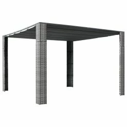 Vida XL International B.V. VidaXL Gazebo With Sliding Roof Poly Rattan 118.1" Gray And Anthracite Canopy
