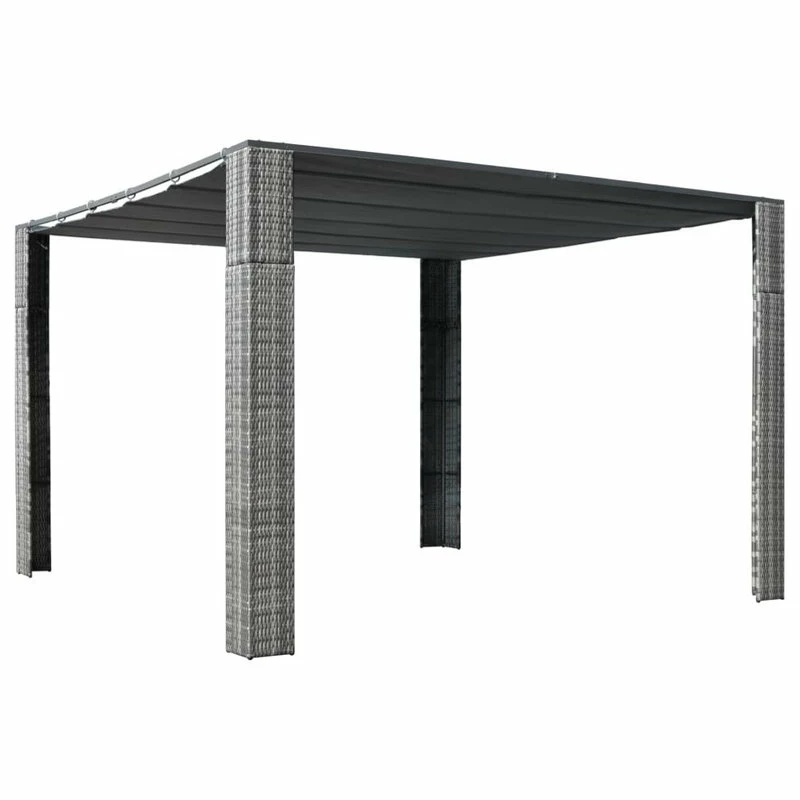 Vida XL International B.V. VidaXL Gazebo With Sliding Roof Poly Rattan 118.1" Gray And Anthracite Canopy 3 Vida XL International B.V. VidaXL Gazebo With Sliding Roof Poly Rattan 118.1" Gray And Anthracite Canopy