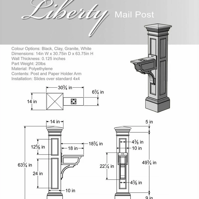 Mayne - Outdoor Products Of Distinction 13"W X 30"D X 64"H Liberty Mailbox Post, Black - Image 3