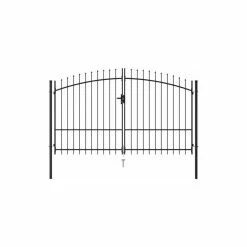 Vida XL International B.V. VidaXL Fence Gate Double Door With Spike Top Steel 9.8'x6.6' Black Garden Gate