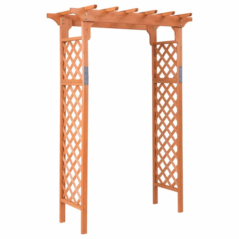 Costway Arbor Over 7FT High Wooden Garden Arch Trellis Pergola Outdoor Plant - Image 5