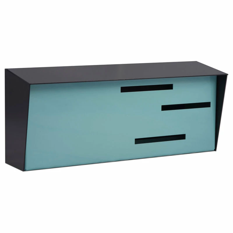 Locking Mid Century Modern Mailbox, 2 Tone Black, Robin Egg