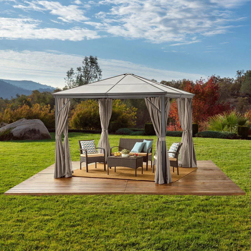 GDFStudio GDF Studio Bali Outdoor 10'x10' Aluminum Framed Gazebo With Curtains, Gray/Black 4 GDFStudio GDF Studio Bali Outdoor 10'x10' Aluminum Framed Gazebo With Curtains, Gray/Black - Image 2