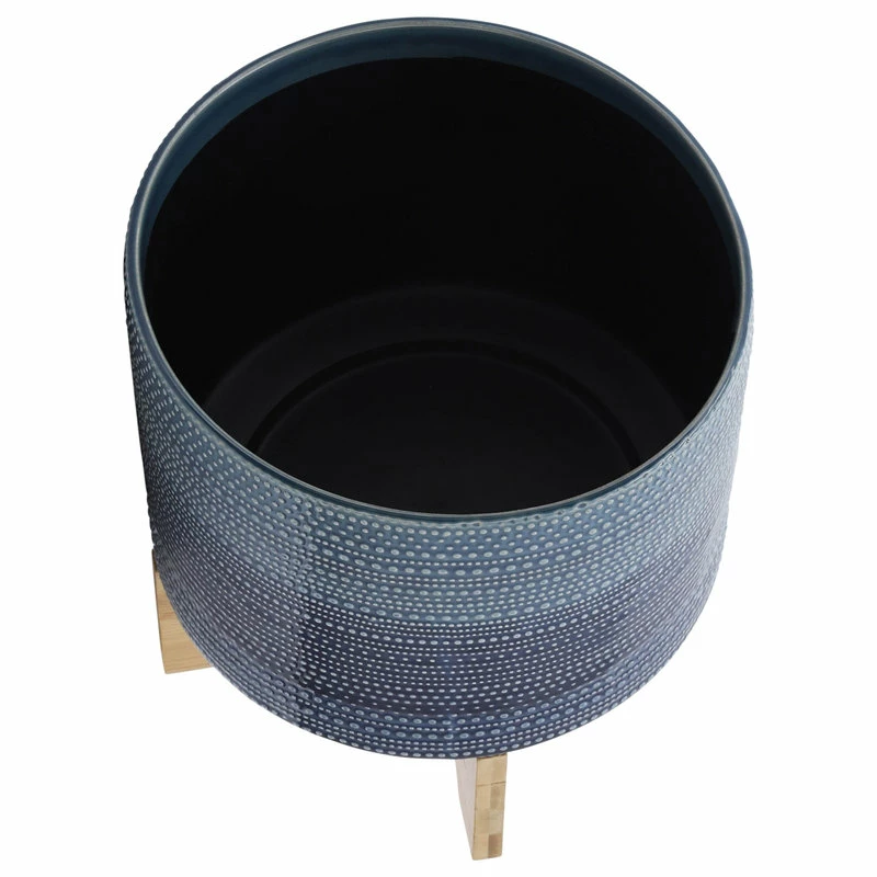Sagebrook Home 11" Dotted Planter With Wood Stand, Blue - Image 4