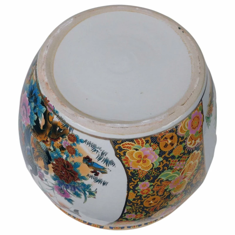 Oriental Furnishings Chinese Porcelain Fish Bowl Planter, Satsuma Peacocks, 12" - Image 7