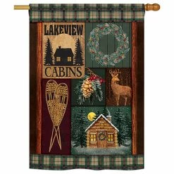 Breeze Decor Winter Lakeview Cabins Winter, Seasonal House Flag 28"x40"