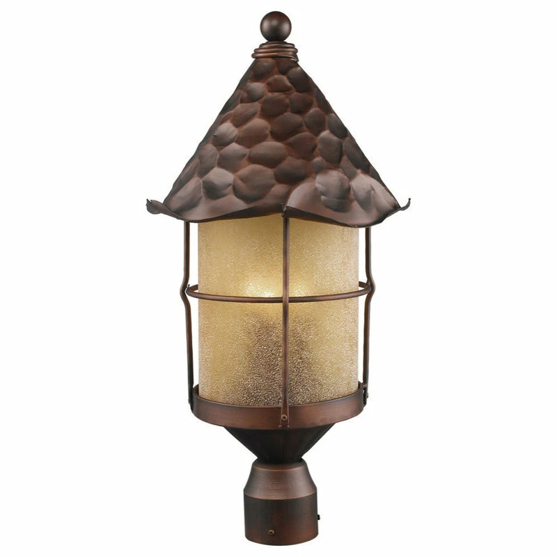 Elk Home Rustica 3-Light Outdoor Post Light, Antique Copper With Amber Scavo Glass 3 Elk Home Rustica 3-Light Outdoor Post Light, Antique Copper With Amber Scavo Glass