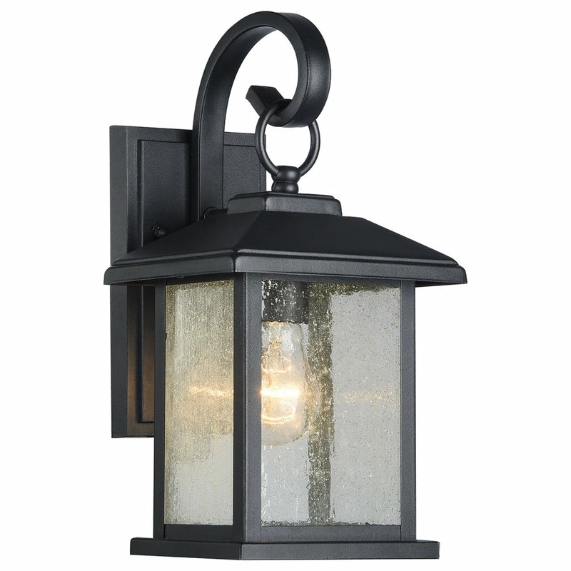 Edvivi Lighting Mira Textured Black Outdoor Wall Sconce Clear Seedy Glass Lantern Light