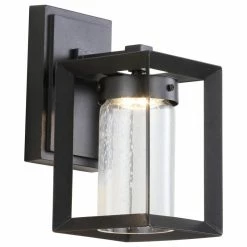 JONATHAN Y Nate 6.75" Outdoor Modern Cube Bubble Glass/Metal Integrated LED Sconce, Black