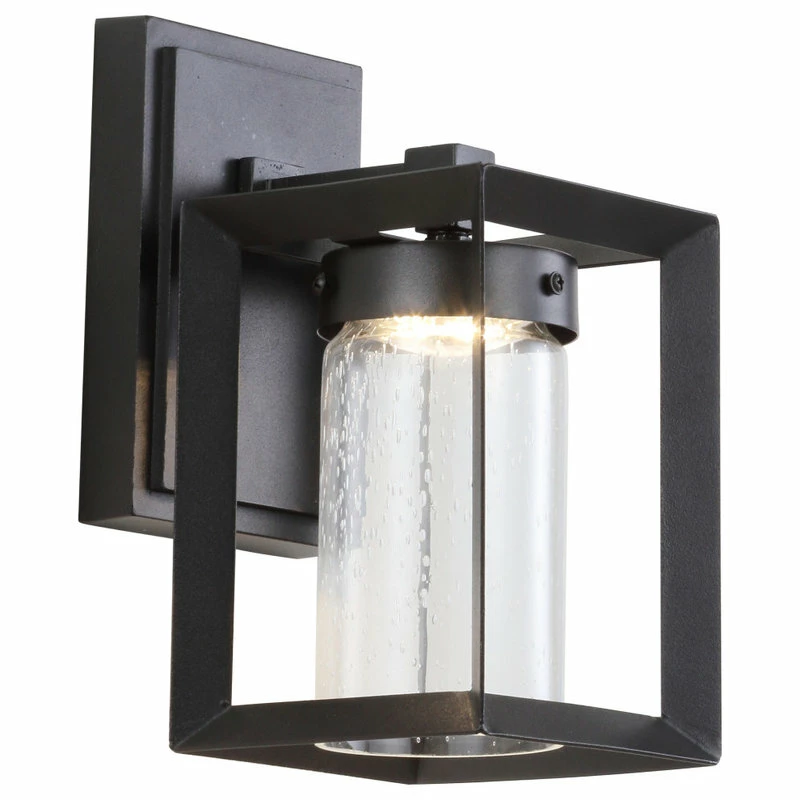 JONATHAN Y Nate 6.75" Outdoor Modern Cube Bubble Glass/Metal Integrated LED Sconce, Black